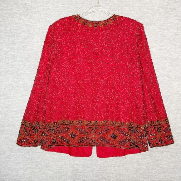 Vintage Beaded Jacket 100% Silk‎ Size Large Women’s Red Black Cardigan Stenay? - Picture 5 of 8